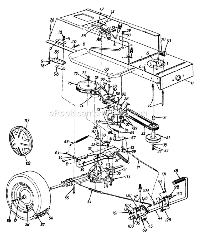 Page C Diagram and Parts List for 13AM675G023 1997 Yard Machines Lawn Tractor